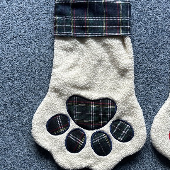 Lot Of 2 Dog Paw Print Christmas Holiday Winter Stockings - Picture 2 of 6